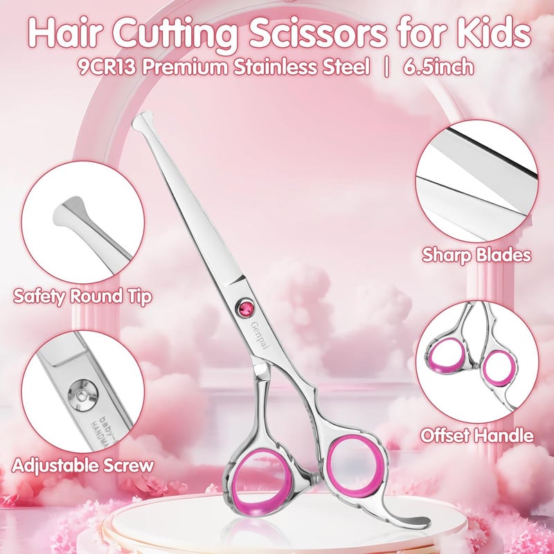 GENPAI Safety Round Tip Toddler Haircut Scissors Kit - Stainless Steel 11-Piece Hair Clippers for Kids, Men, Women & Salon Use - Professional Barber Grooming Shears with Thinning & Layering Tools - Image 2